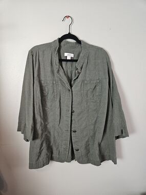 CJ Banks Olive Green Collared Button Shirt Jacket